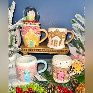 Holiday gingerbread house mugs collection